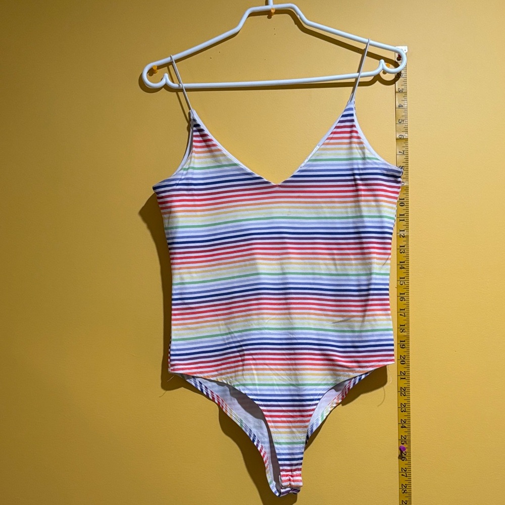 Gaze Colorful Striped V-Neck Bodysuit